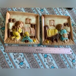MCM Chalk-ware Bedtime Prayers Boy and Girl Plaque set VINTAGE